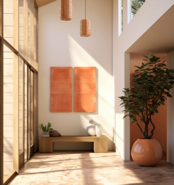 Sol en carrelage imitation terre cuite posé par un artisan carreleur dans les Yvelines. Finitions soignées pour une ambiance chaleureuse et naturelle dans un intérieur lumineux.